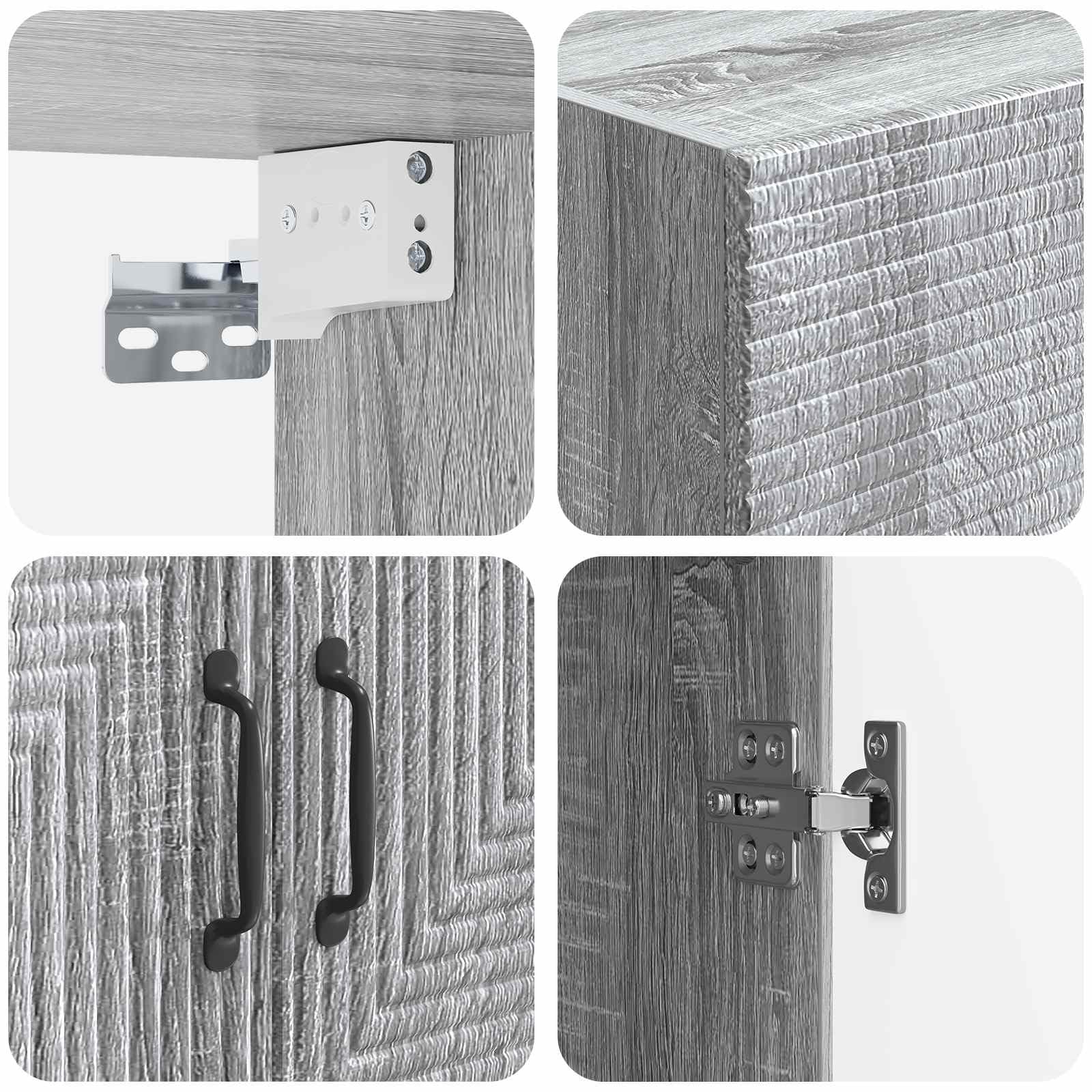 Armoire murale grise Sonoma 66 x 34,5 x 90 cm en bois avec 2 portes et étagères Montage mural pour salon, chambre à coucher, bureau, espace de rangement
