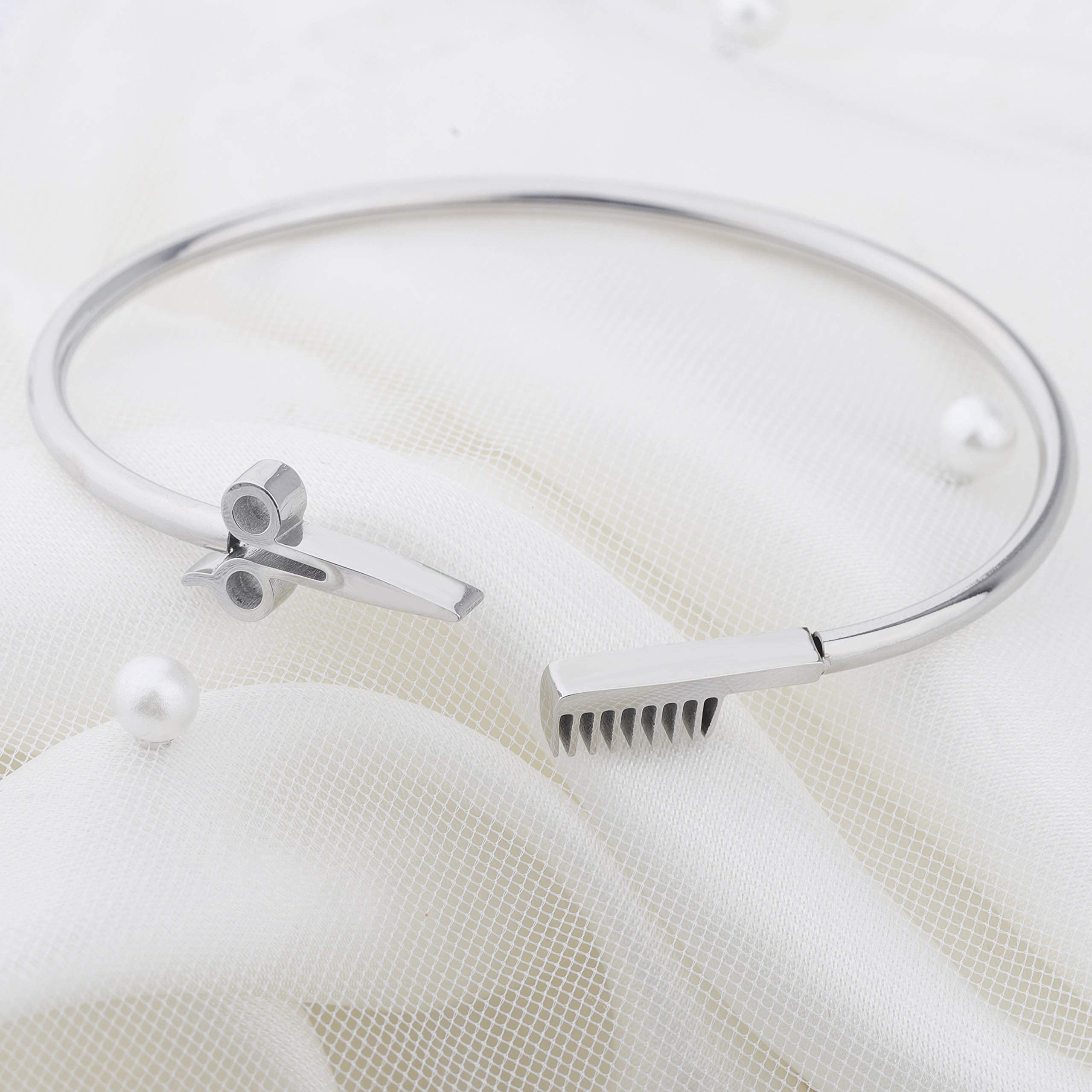 BNQL Hair Stylist Bracelet with Scissor and Comb - Black Adjustable Unisex Bracelet - Hairdresser Gift