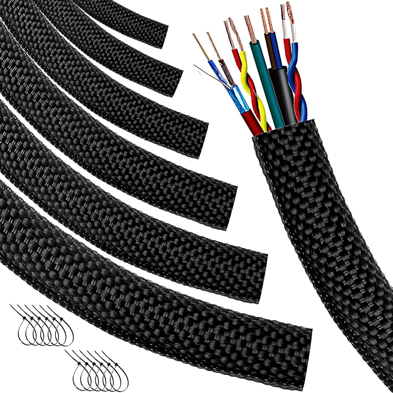 Automotive Wire Loom High Temperature Braided Wire Loom, Split-Sleeve Heat Resistant Wiring Loom Cord Cover for Harness Wires, Self-Wrapping Heavy Duty Sheathing Cable Management (1/8"-30Feet)