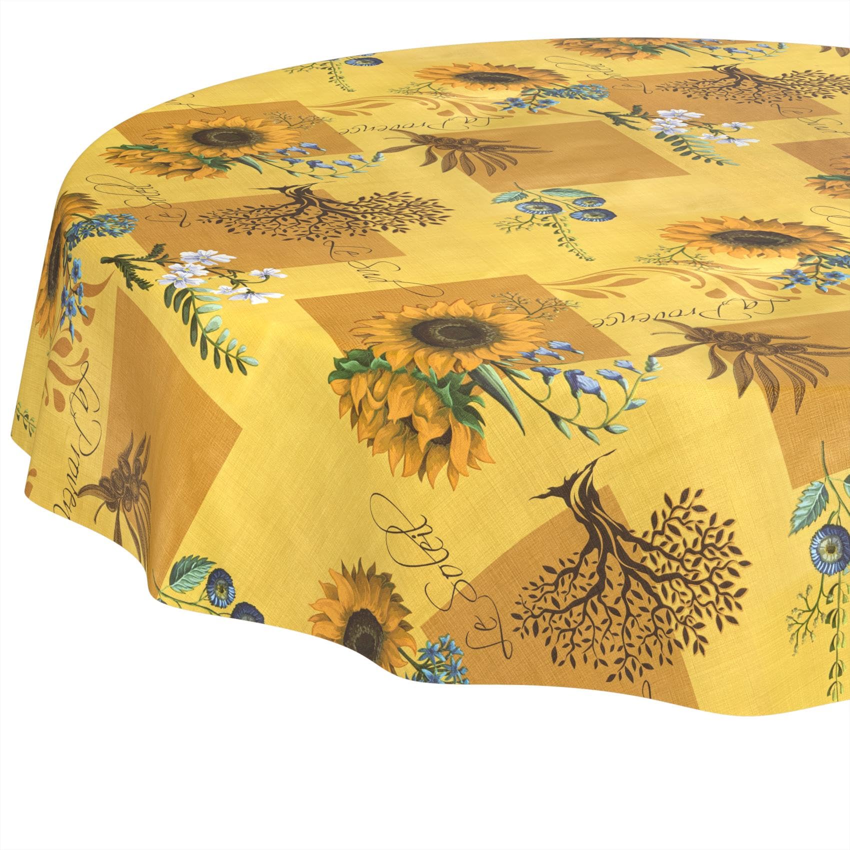 Oilcloth Tablecloth Washable Wax Tablecloth Easy Care Water-Repellent Lotus Effect Garden Tablecloth Sunflower Round 140 cm Cut Edge