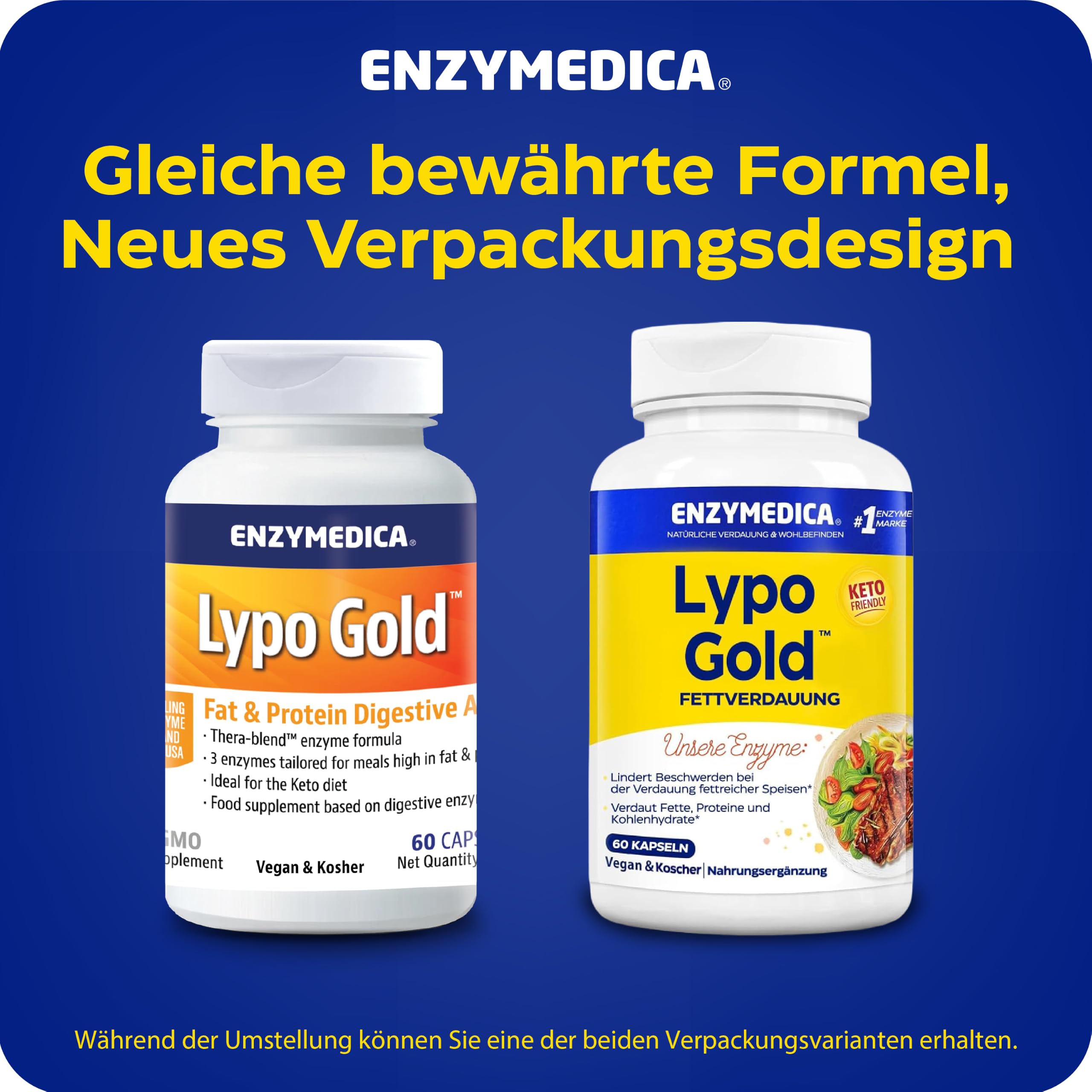 Enzymedica - Lypo Gold, Enzym-Formel, reduziert Gase und Blähungen, angezeigt für Keto-Diäten, Verbessert die Nährstoffaufnahme, Glutenfrei, Milchfrei, Vegan, 60 Kapseln