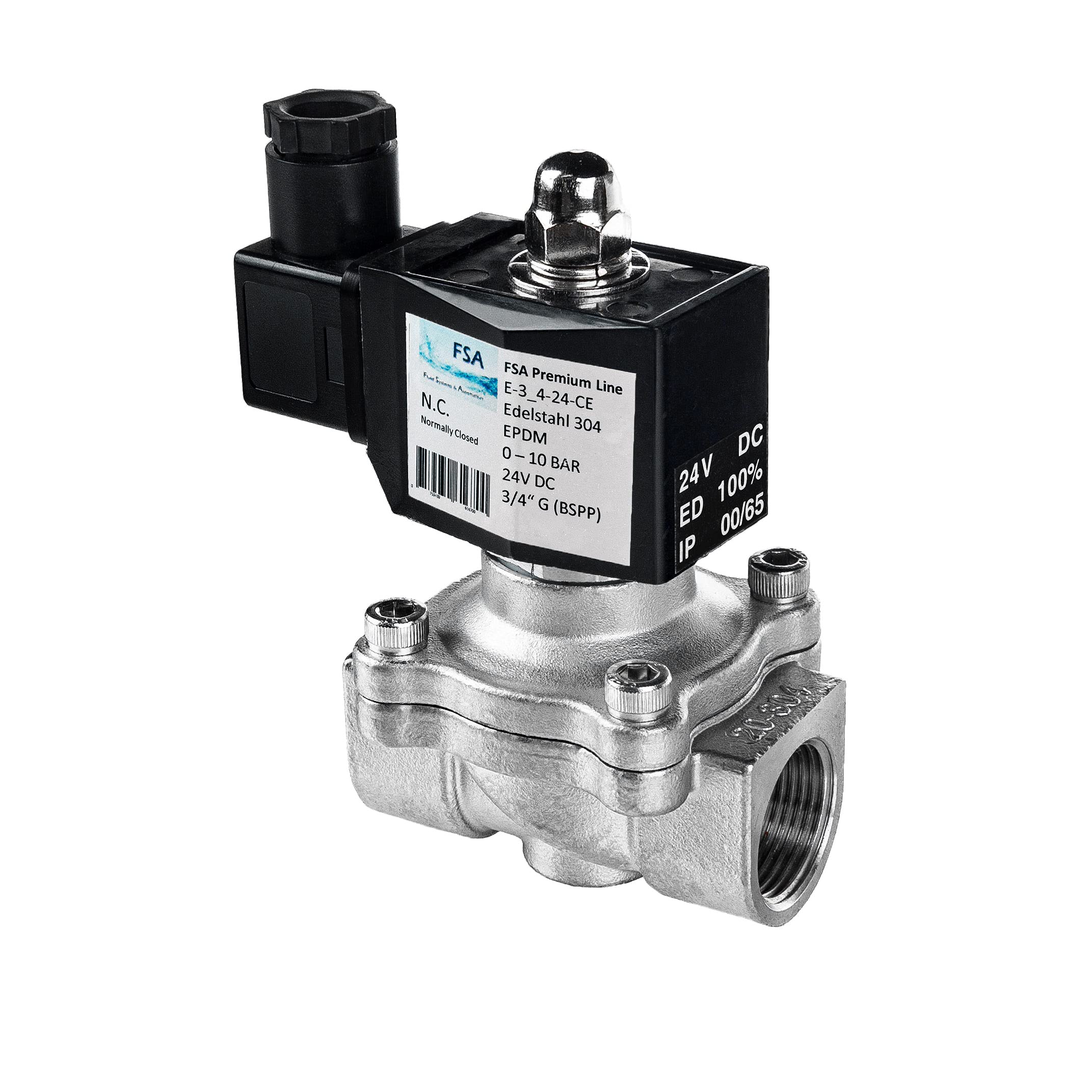 FSA Elettrovalvola in Acciaio Inox 304 3/4" 24V DC 0-10 bar EPDM normalmente chiusa