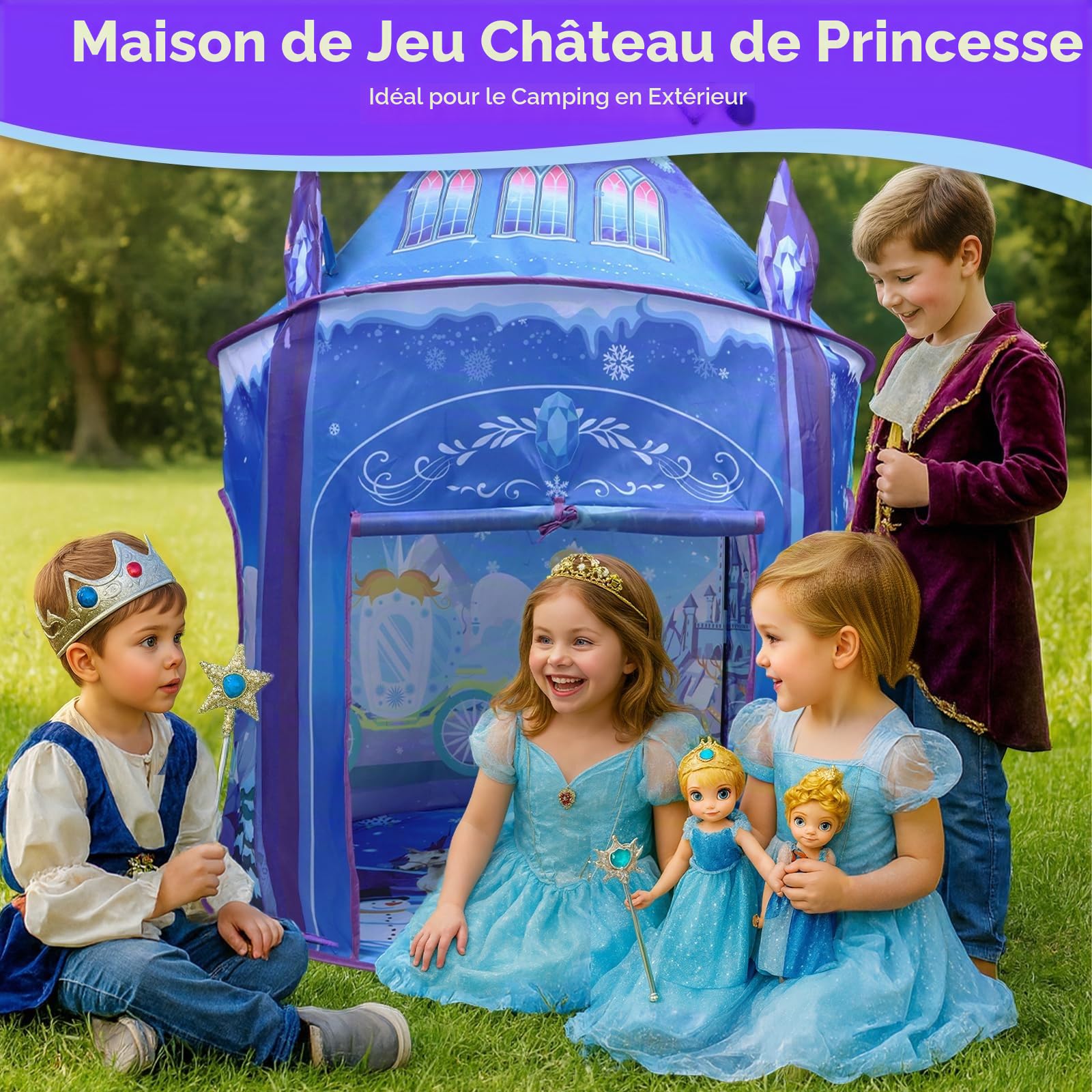 Tente de Jeu de Princesse pour Filles Château de Glace Jeu de rôle imaginatif Maison de Jeu intérieure extérieure Tente Pop-up Jouet Cadeau pour Enfants Tout-Petits fête Anniversaire