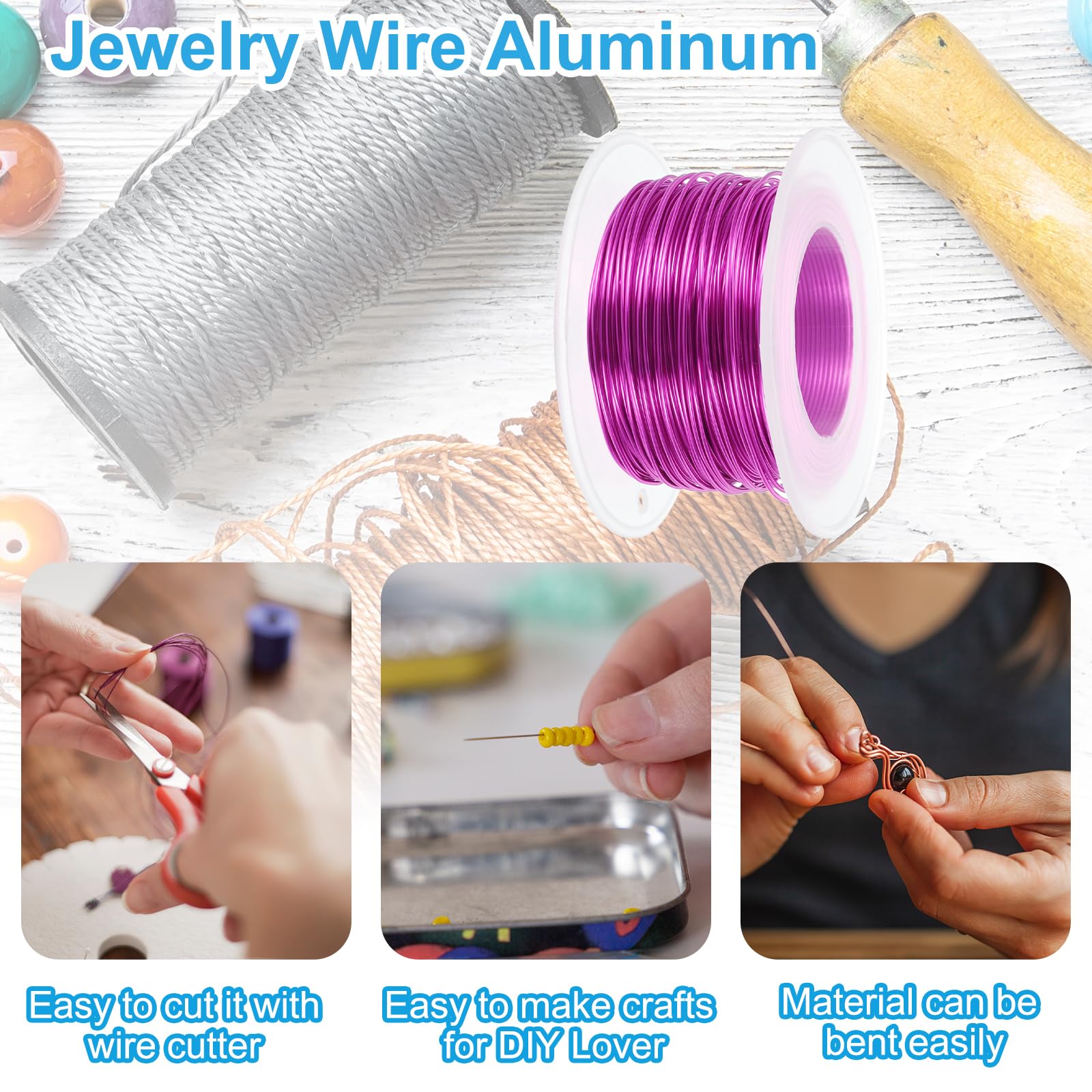 PATIKIL 20 Gauge 0.8mm Aluminum Craft Wire, 98.4 Ft Metal Wire Armature Bendable Wire for Jewelry Making Metal Wrap DIY Dark Pink - Image 3
