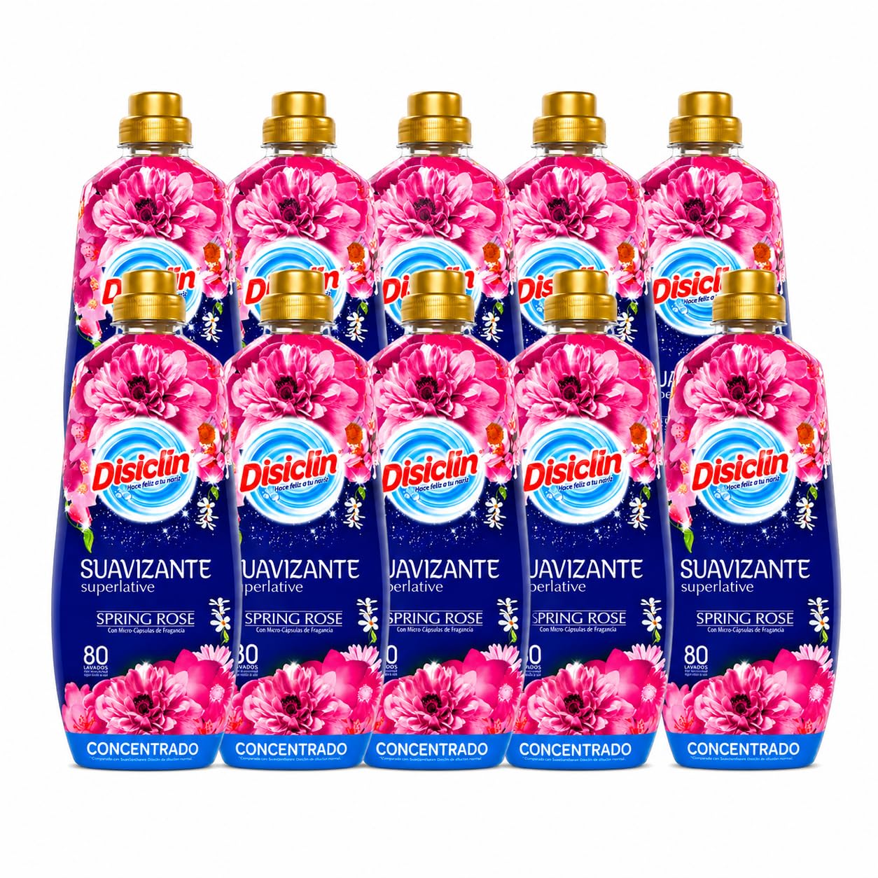 Suavizante Disclin Concentrado Spring Rose 1,4L | Pack 10 Unidades | 800 Lavados | Aroma Floral Duradero | Formato Ahorro 14L | RASMACOR