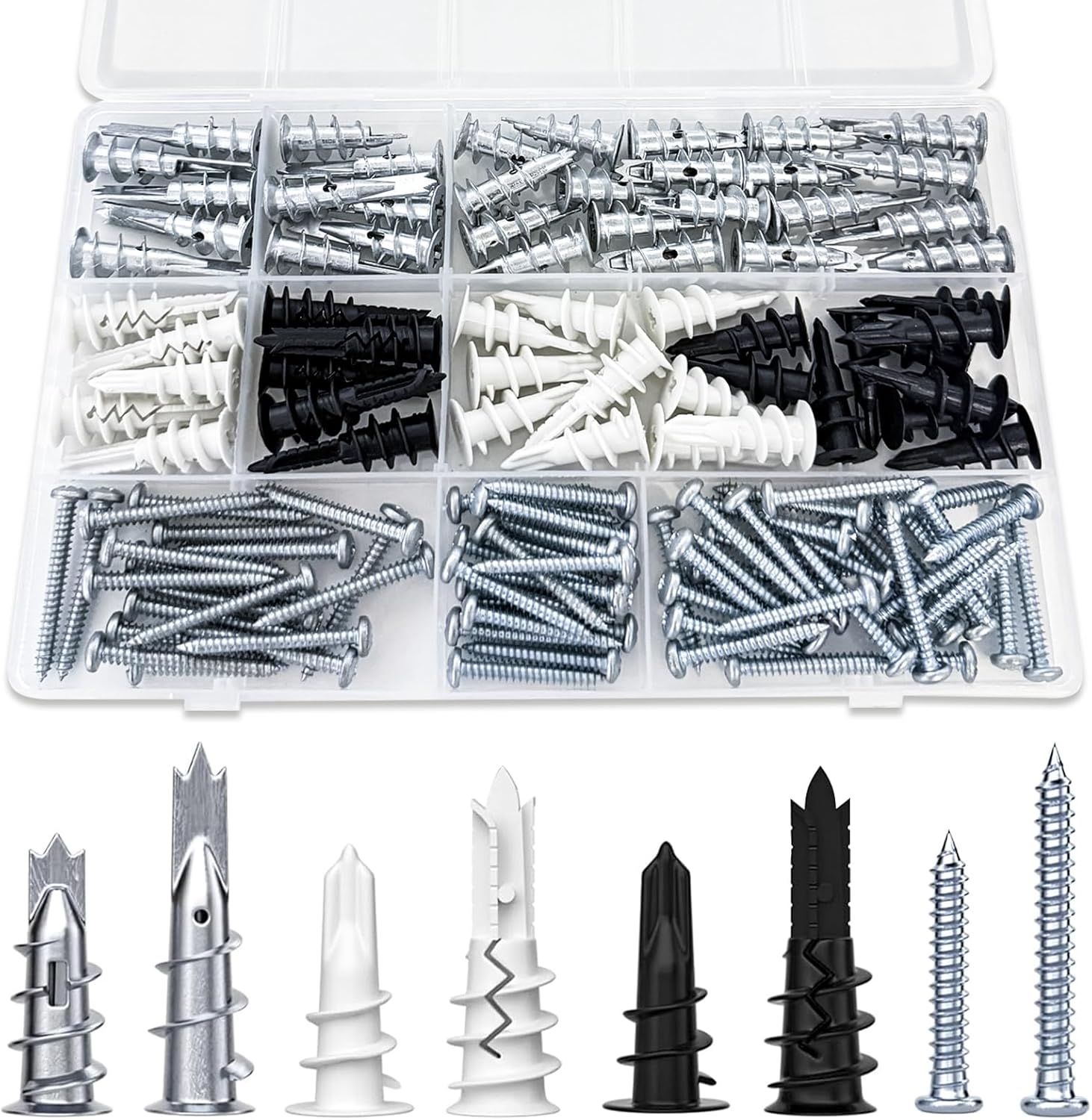 Realjoy Pack of 130 Plasterboard Dowels, Self-Drilling Plasterboard Dowels, Screws and Dowels Set for Plasterboard, Wood and Composite Panels