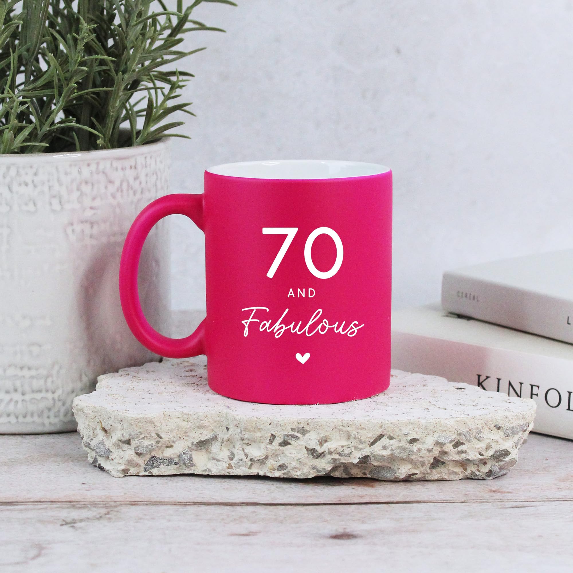 eBuyGB Neon Pink Mug, 70 & Fabulous Ceramic Coffee Cup, Milestone Birthday, 70th Birthday Gift for Her, Nan, Mum, Auntie