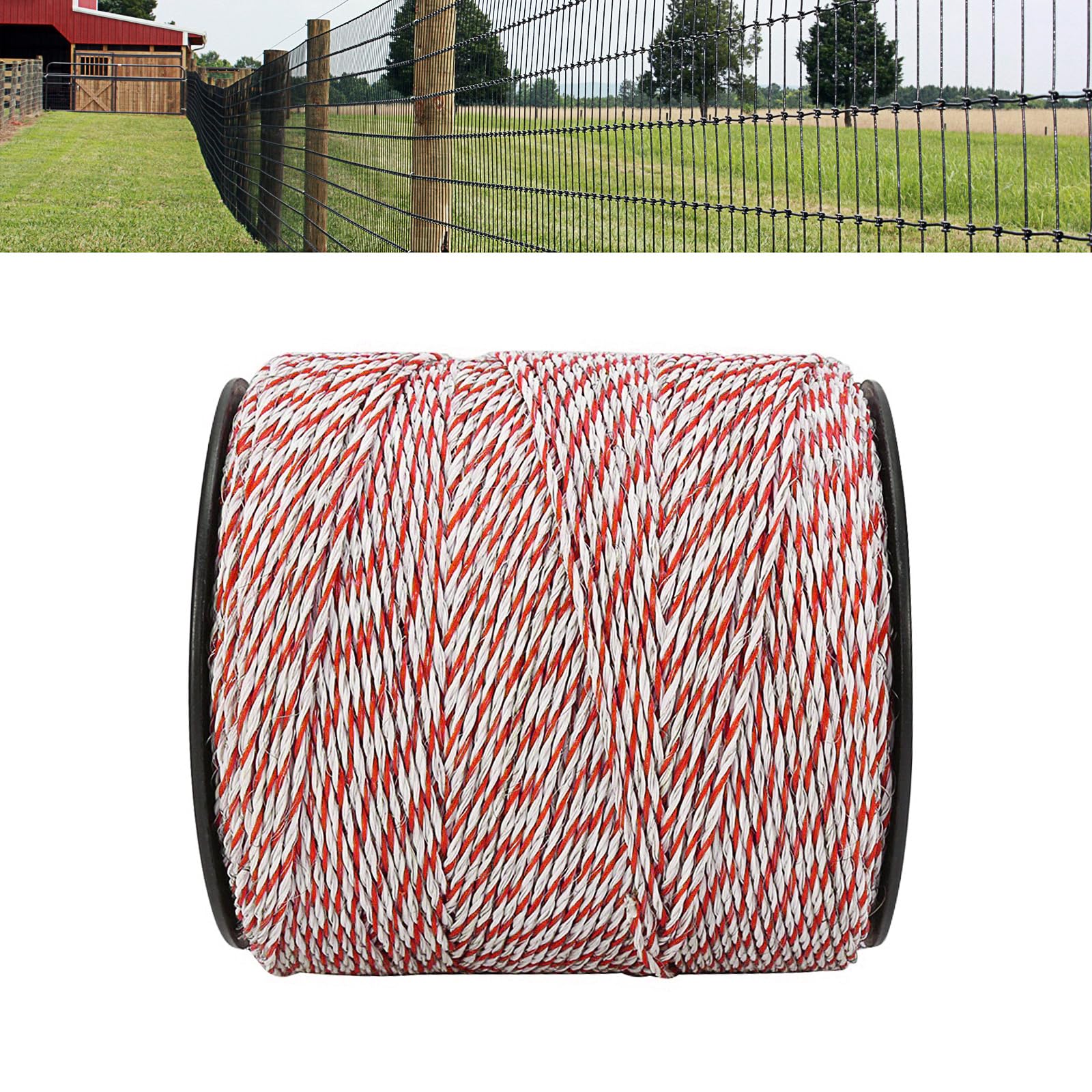 Hilo Pastor Eléctrico 1000m x 3mm, Cinta 9 Conductores Acero Inoxidable, Cuerda para Cerca Eléctrica, Cable Valla Eléctrica para Vacas, Caballos, Ovejas, Rojo y Blanco