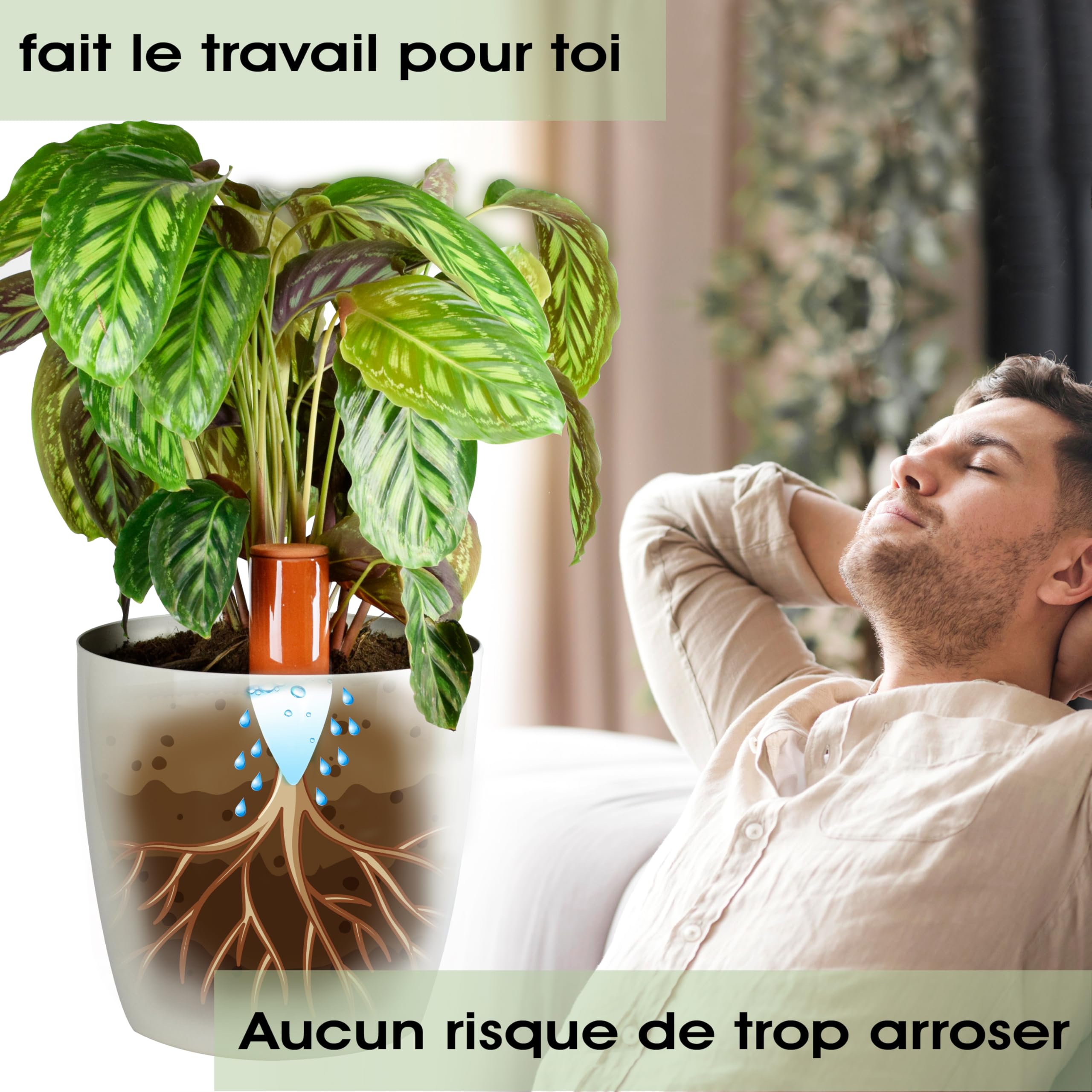 Arrosoir en terre cuite (2 x 530 ml) fait à la main pour arroser les plantes d'intérieur | Indicateur de niveau d'eau pour plantes | Watering can | Arrosoir pour plantes d'intérieur