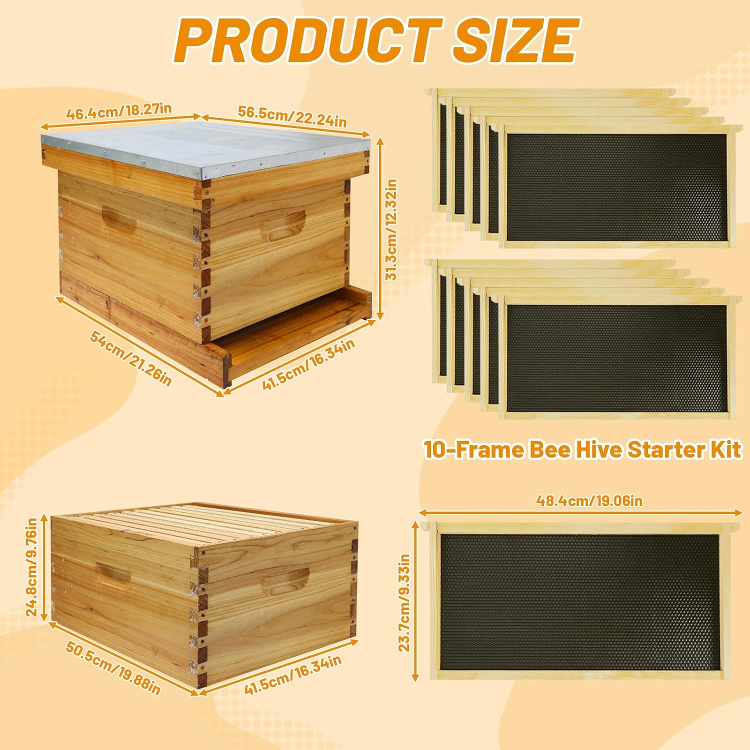 10-Frame Bee Hives and Supplies Starter Kit, Beehive Kit Dipped in 100% Beeswax, Bee Keeping Supplies-All Beginners Kit Includes Beekeeping Supplies Tool Set and Bee Suit