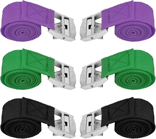 Correa de amarre reutilizable de 2 pies x 1 pulgada, hebilla de leva ajustable, correas de amarre para bicicleta, kayak, equipaje, rieles de techo,