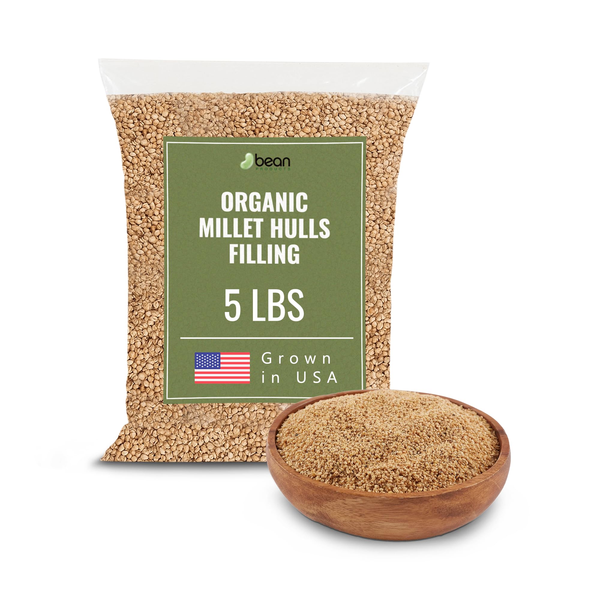 Organic Millet Hulls Filling - Natural and Eco-Friendly Refill for Pillows, Yoga Zafus, Yoga Bolsters and Cushions - Hypoallergenic Premium Natural Pillow Replacement – USA Grown and Processed, 5 lbs