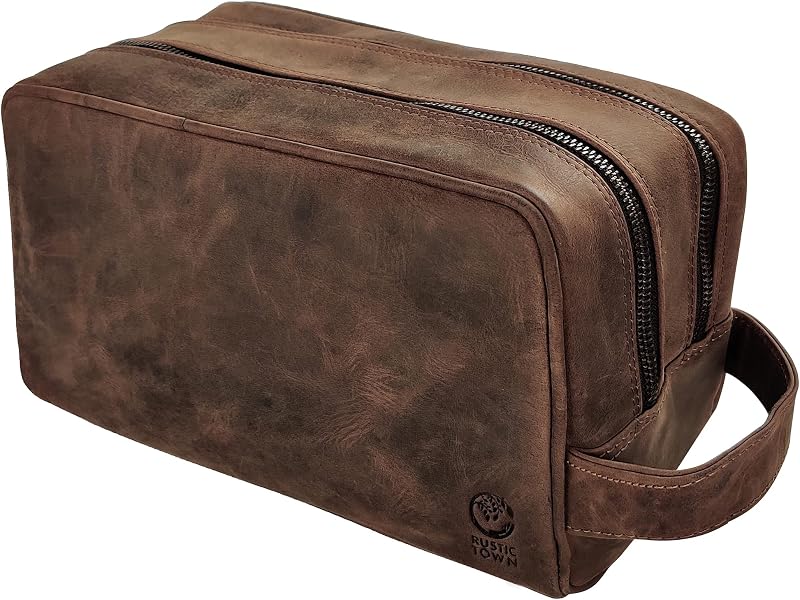 Necessaire de Viagem RUSTIC TOWN em Couro com Dois Compartimentos e Zíper