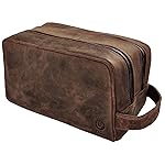 RUSTIC TOWN Full Grain Leather Travel Toiletry Bag - Cosmetic Ditty Kit Organizer (Dark Brown)
