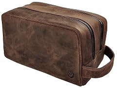 RUSTIC TOWN Full Grain Leather Travel Toiletry Bag - Cosmetic Ditty Kit Organizer Dark Brown