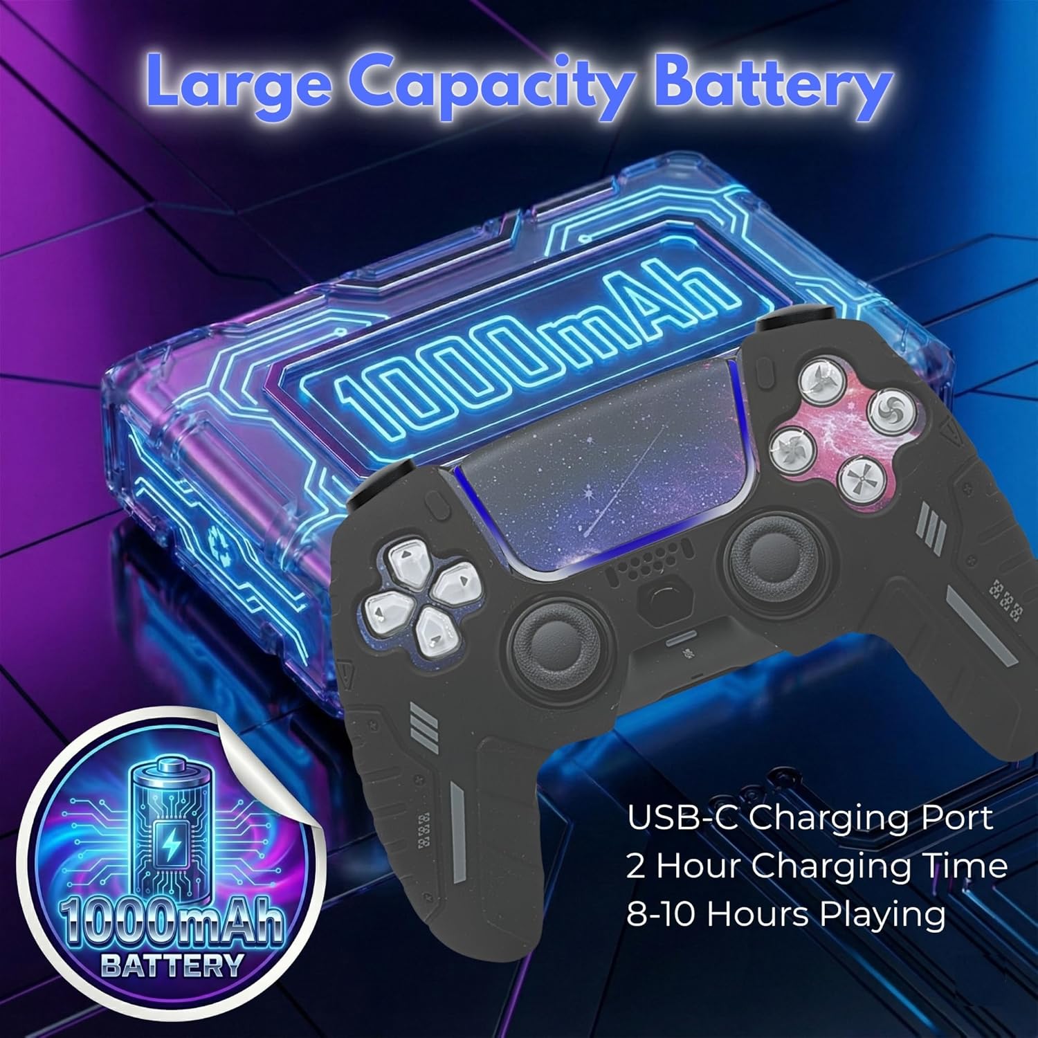 DriftCore Wireless Controller for PS5 with 3D Hall Effect Joysticks, Bluetooth 5.0 Gamepad with Motion Control, Dual Vibration, USB C Rechargeable 1000mAh Battery and Ergonomic Design for PS5 Console and Windows PC Gaming - Image 4
