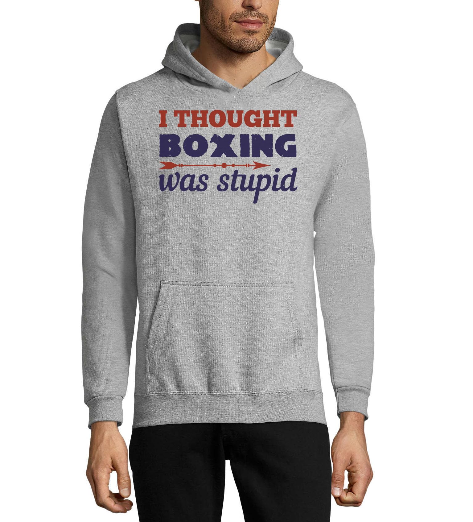 I thought boxing was stupid arrow graphic unisex misto cotone felpa con cappuccio grigio