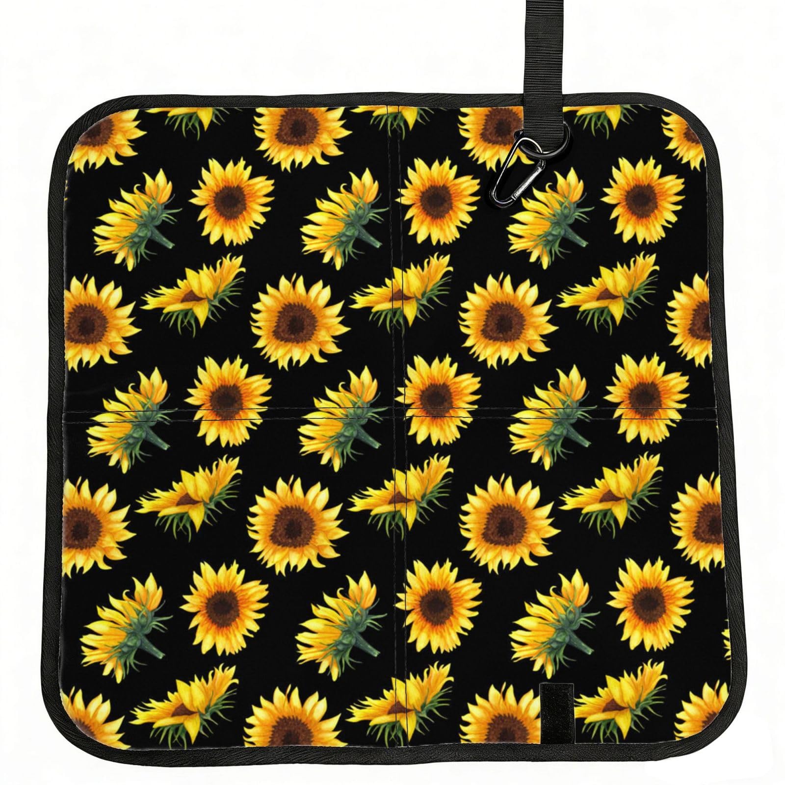 ERCgad Sunflower Flowers Plants Black And Yellow Print Foldable Seat Cushion Portable Chair Pad Lightweight Travel Outdoor Office Home
