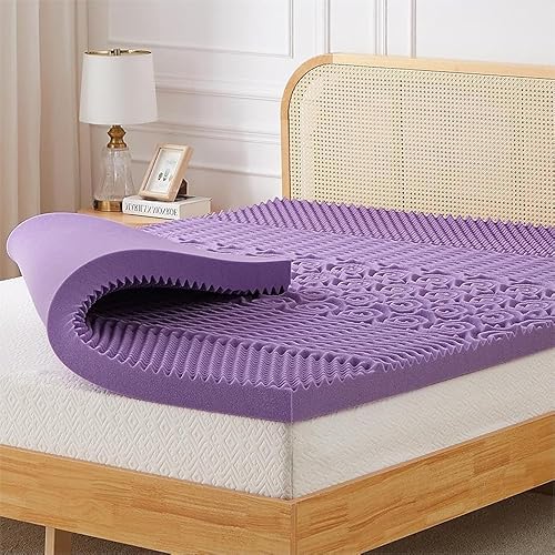 IULULU Mattress Topper, 2 Inch Twin Size 5-Zone Gel Memory Foam Egg Crate Bed Topper, Targeted Support, Pressure Relief, CertiPUR-US Certified, Lavender