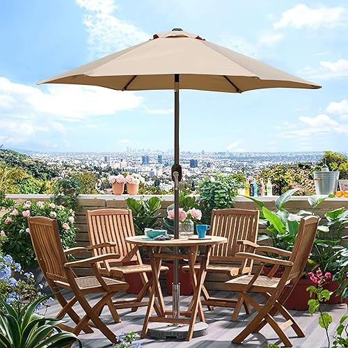 Miniatura 5 de Blissun Sombrilla de patio de 75 pies sombrilla de patio manivela de inclinación bronceado