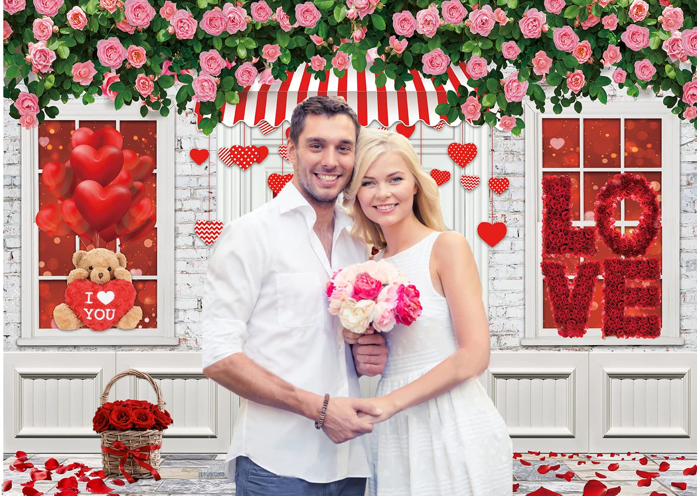 Vintage Wood Photo Backdrop - Red Love Heart Valentine's Day Photography Background 5x3ft