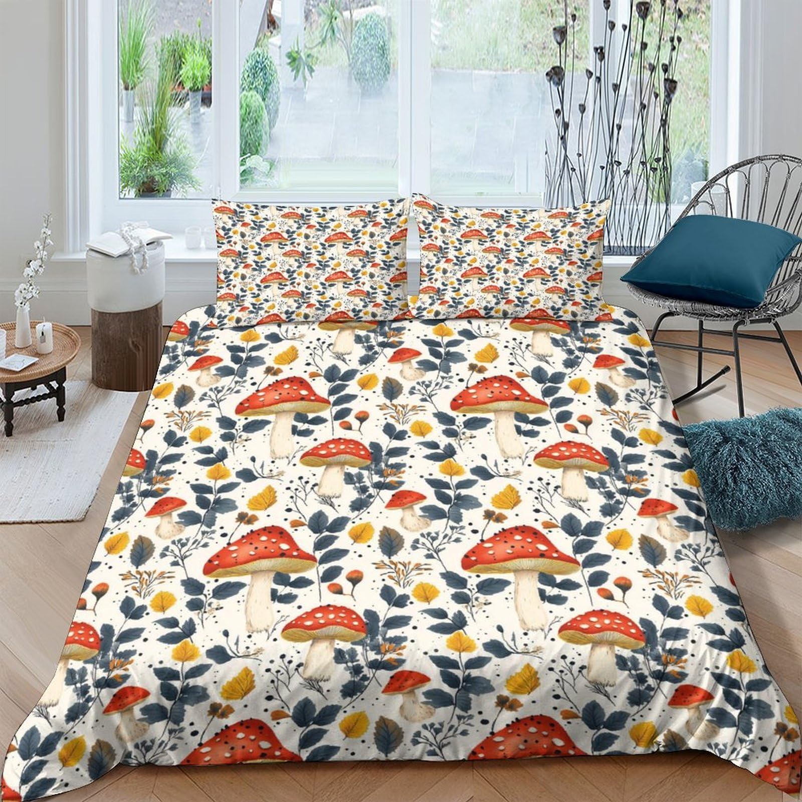 Ctjqhvkz Style-8 3D Printed Mushroom Forest Fitted Sheet Microfiber Soft Breathable Autumn Leaves Mattress Cover Bedroom Decor Single（135X200cm）