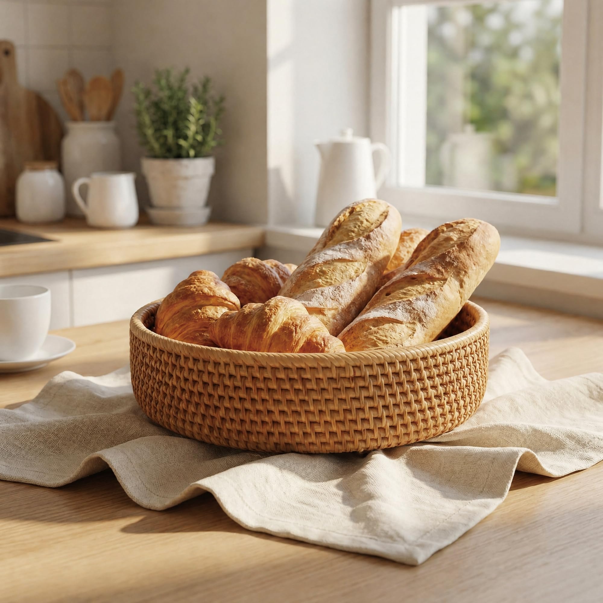 Cesto di Frutta Rotonde in Rattan, Ciotole in Cesta di Vimini Naturali, Organizer in Intrecciate per Cucina/Sala da Pranzo (Rotondo)
