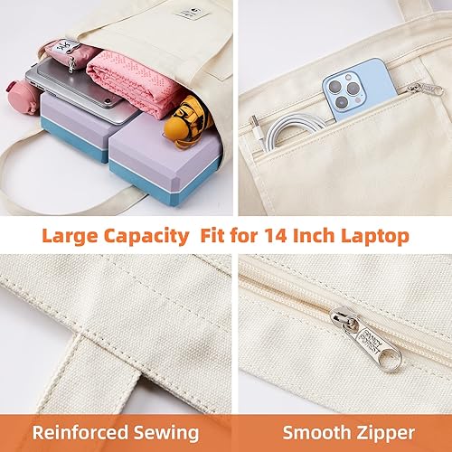 Miniatura 23 de WLLWOO WLLWOO Bolsas de yoga para mujer con esterillas de yoga, bolsas de transporte de lona para pilates, hombro, para viajes, oficina, playa, Hoja