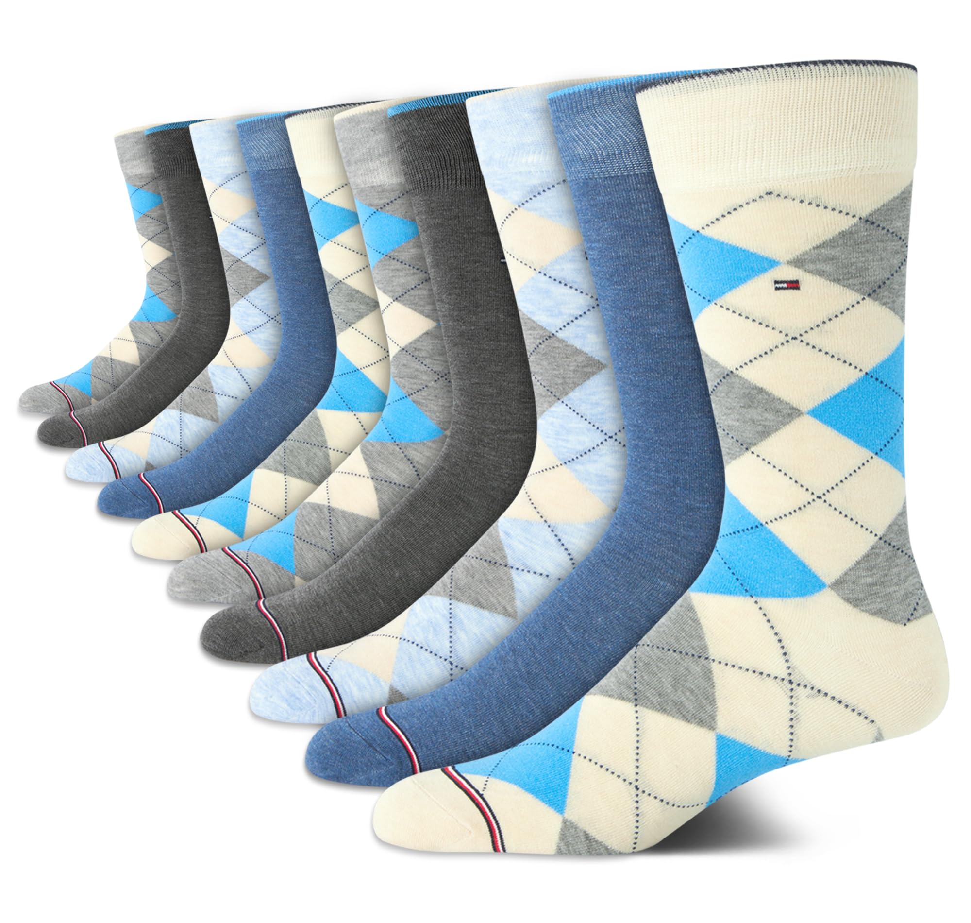 Tommy Hilfiger Mens Dress Socks - 10 Pack Lightweight Everyday Crew Work Socks for Men for Casual & Formal Wear