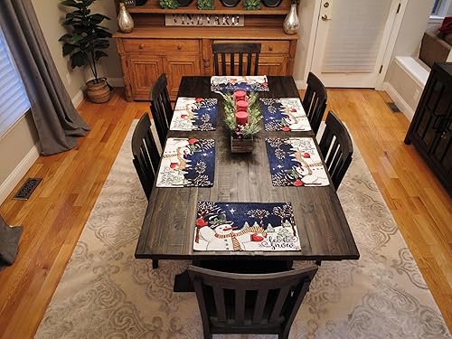 Miniatura 4 de Juego de seis (6) manteles individuales de Navidad con diseño de muñeco de nieve, para vacaciones, Acción de Gracias, invierno, Navidad (dispersión