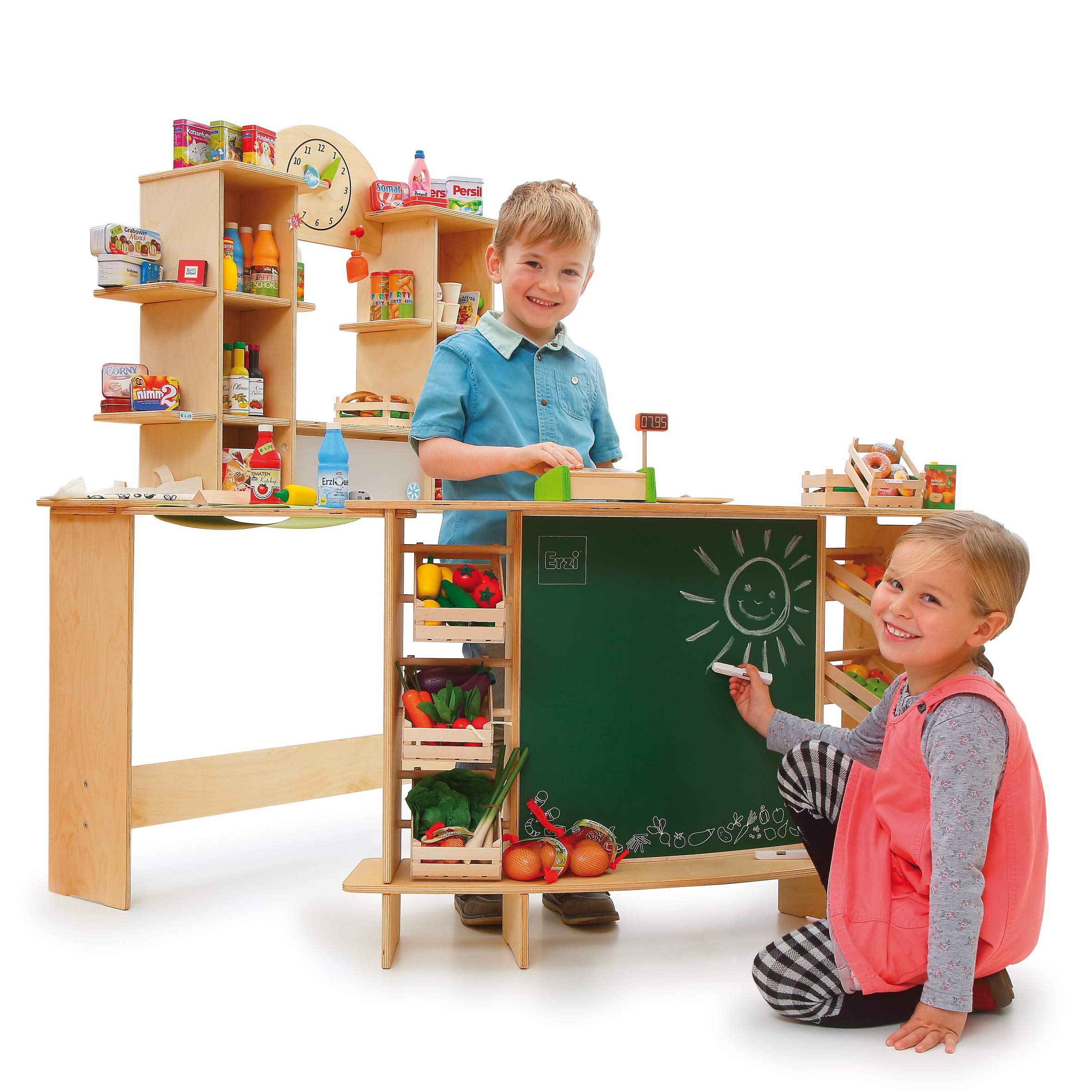Erzi 10059 Shop Premium XL aus Holz, Kaufladenspielzeug für Kinder | Kaufmannsladen, Rollenspiele, Kreative Spielwelten gestalten