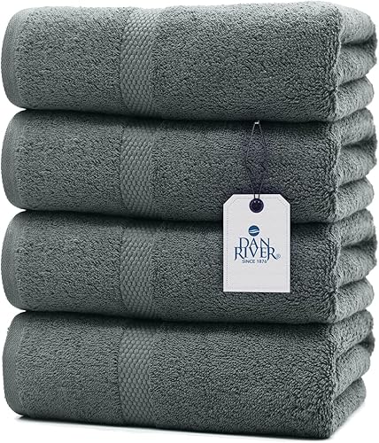 DAN RIVER Juego de 4 toallas de baño de algodón 100% lujoso, calidad premium, máxima comodidad y absorción para baño, hogar y spa (27 x 54