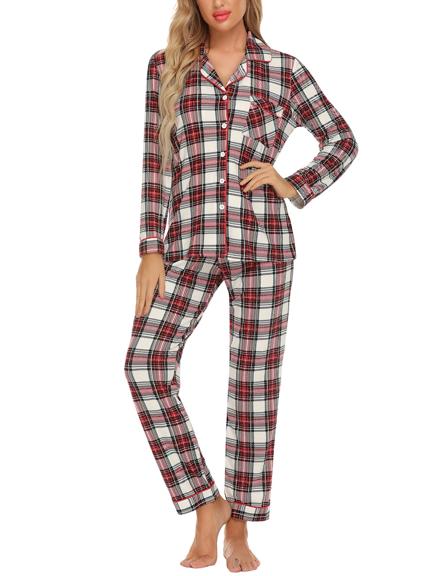 Button Up Pajama Set For Women Long Sleeve Shirt and Pajama Pants Soft Pjs  Lounge Sets S-XXL