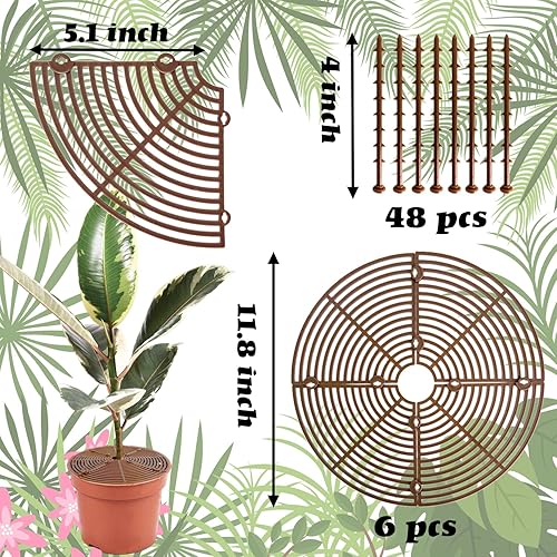 Miniatura 2 de Rejilla para macetas de 11.8 pulgadas, paquete de 6 protectores de suelo para macetas con 48 estacas, tapón de excavación de mascotas para