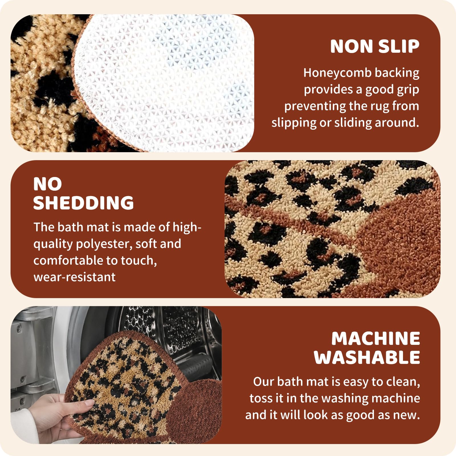 Tappeto da Bagno a Forma di Fiocco con Motivo Leopardo, Antiscivolo, Lavabile, Morbido e Assorbente, Tappeto da Bagno per Soggiorno Camera da Letto, 80 x 56 cm