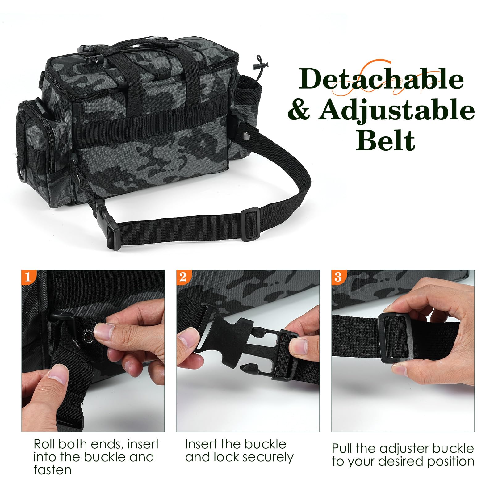Angeltasche, Tarnung Fishing Angeltasche mit Gürtel, Schultergurt, Rutengurt, Tragegriffe Mehrere Taschen Karpfentasche angelrucksack Tackle-Box-Tasche Outdoor für Meer Angeln Süßwasser
