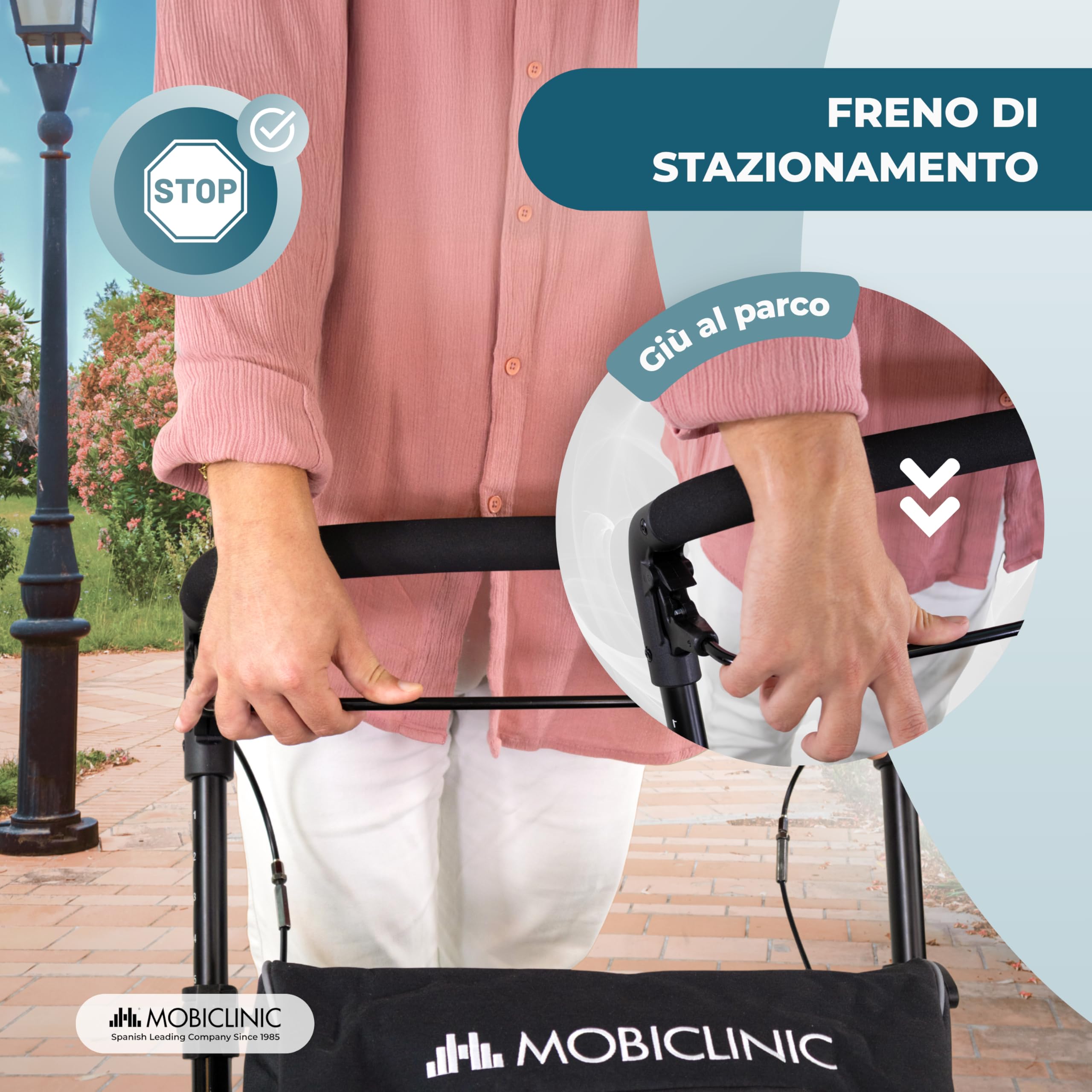 Mobiclinic®, Deambulatore Pieghevole + Carrello della Spesa, 2 in 1, Freno di Stazionamento, Regolabile in 6 Altezze, Maniglia Singola, Cestino e Borsa XXL Rimovibili, Ruote 360º, Alluminio, Formen