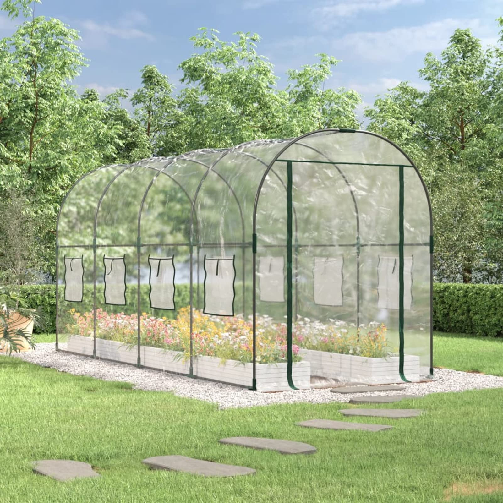 Homgoday Invernadero de Jardín Grande con Estructura de Acero y Cubierta UV - 160x400x190 cm