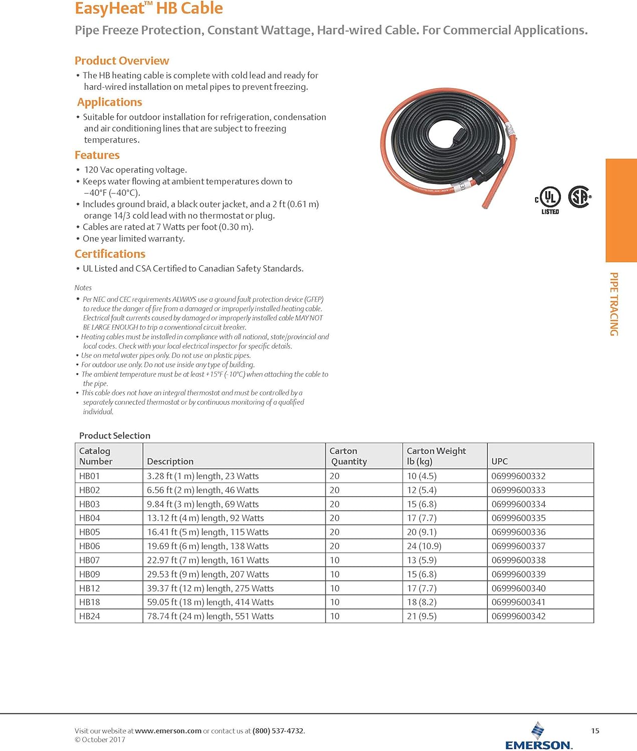 EGS Easy Heat HB04-2 Cold Weather and Pipe Heating Cable 220V / 4M / 13.12 FT / 92W