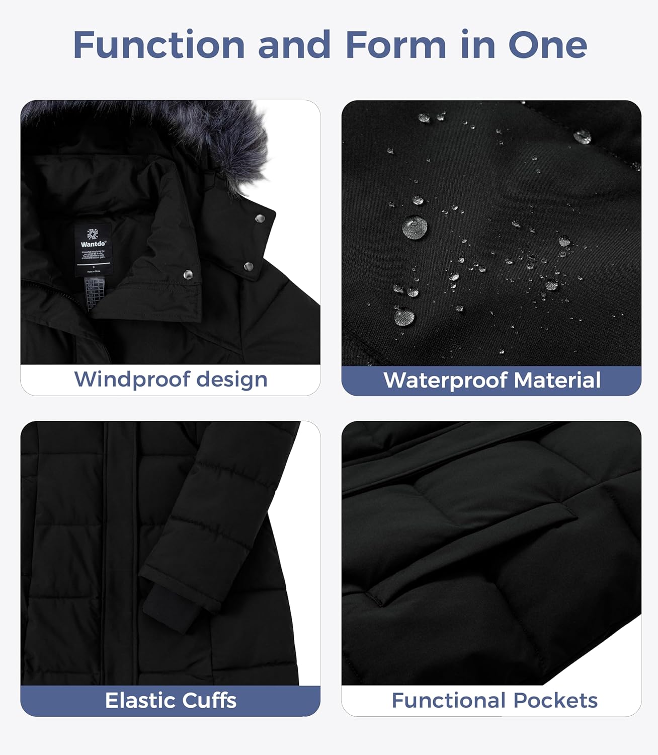 wantdo Women's Waterproof Winter Coat Warm Long Puffer Jackets with Faux Fur Hood Thicken Parka - Image 6