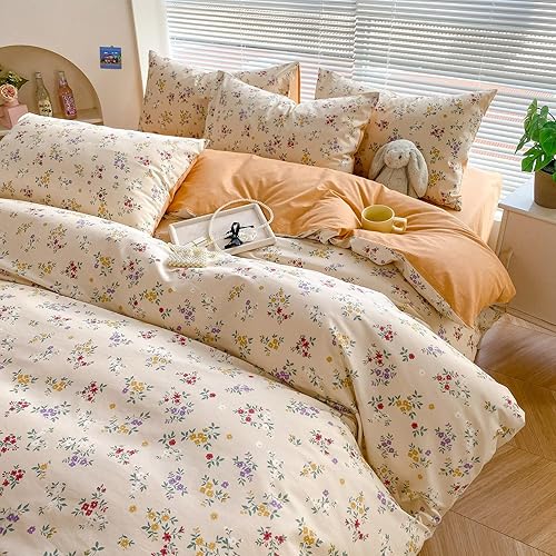 Miniatura 4 de EAVD Juego de funda de edredón de algodón, tamaño King, juego de funda de edredón floral colorido con 2 fundas de almohada, patrón reversible, funda