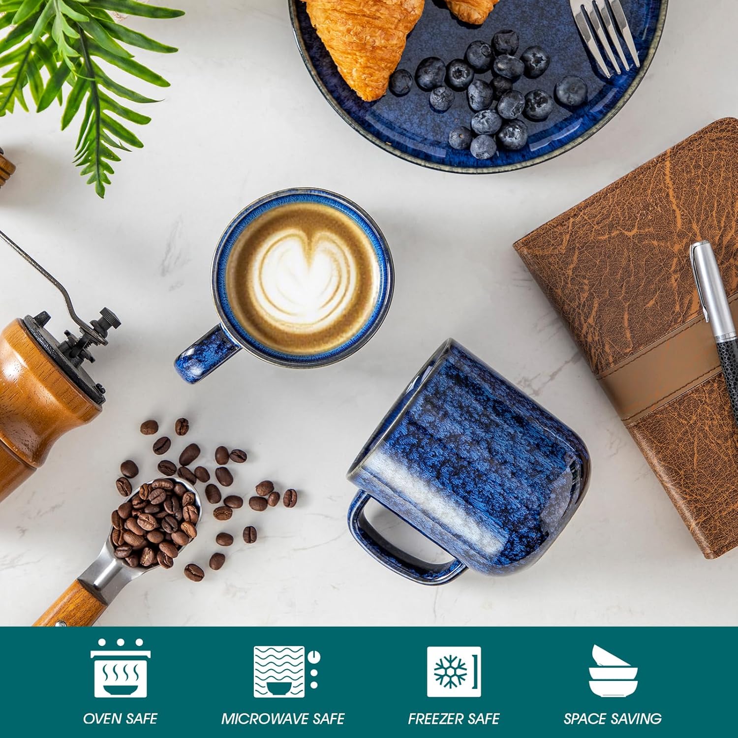 vancasso STARRY Coffee Mugs Set, 16 oz Ceramic Coffee Cups for Americano Hot Tea Iced Coffee Cold Brew Cocoa Milk Stoneware Mugs Set of 6, Dishwasher & Microwave Safe, Blue - Image 3