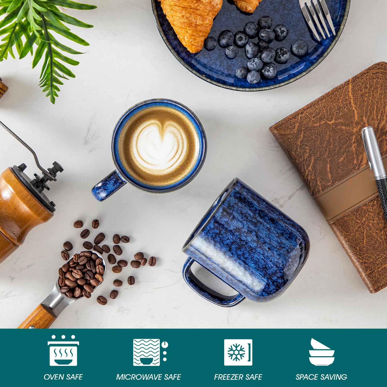 vancasso STARRY Assiettes Service de Table et Tasses Complet, 30 Pièces pour 6 Personnes, Bleu