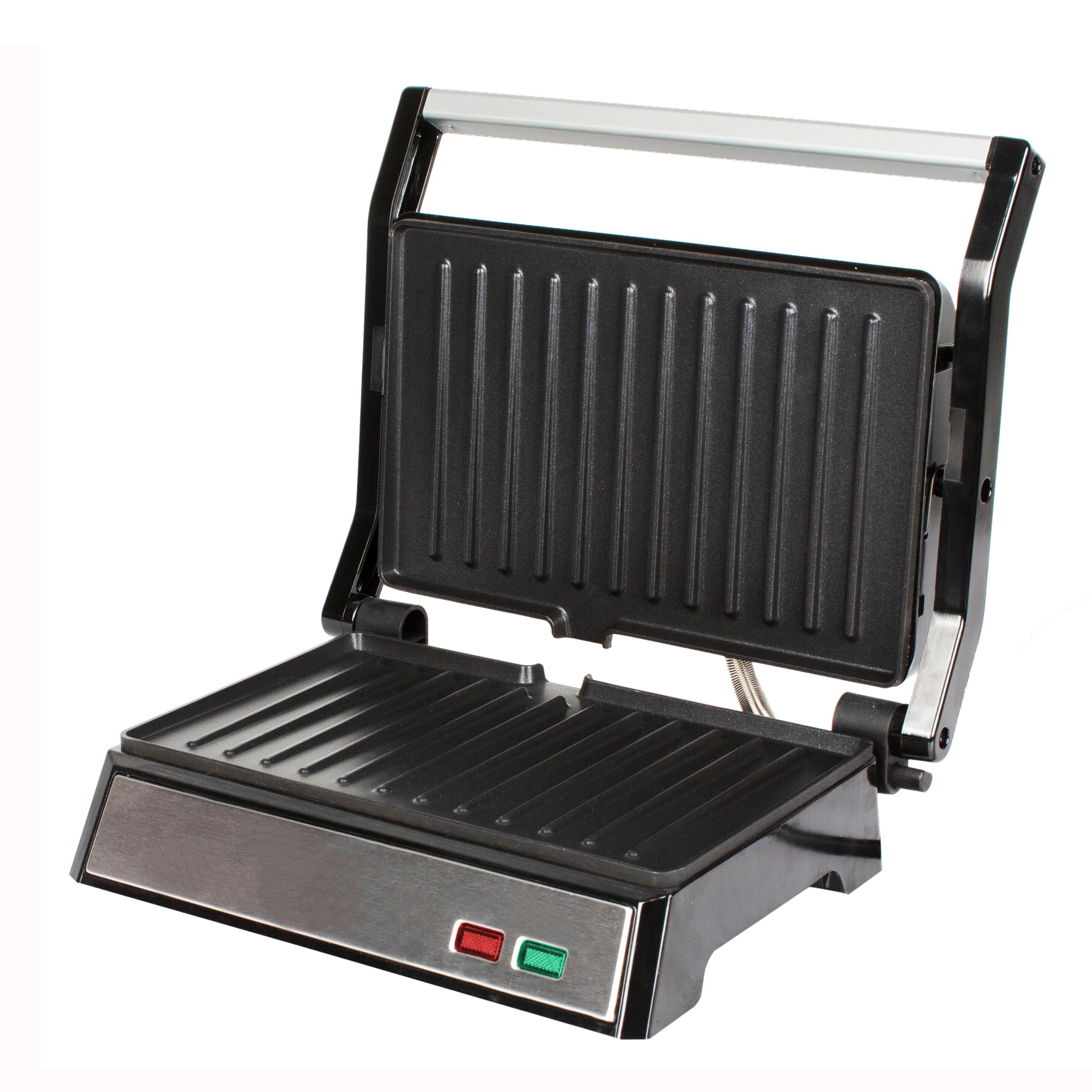 MegaChef Electric Dual Plate Non-Stick Panini Grill Contact Press and Drip Tray, Lightweight Compact Grill, Sandwich Maker