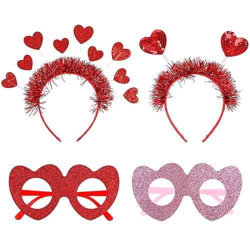 FRCOLOR Diadema para el día de San Valentín, marcos de corazón, 2 juegos de diademas de Cupido para fiestas, accesorios para fotos, accesorios para