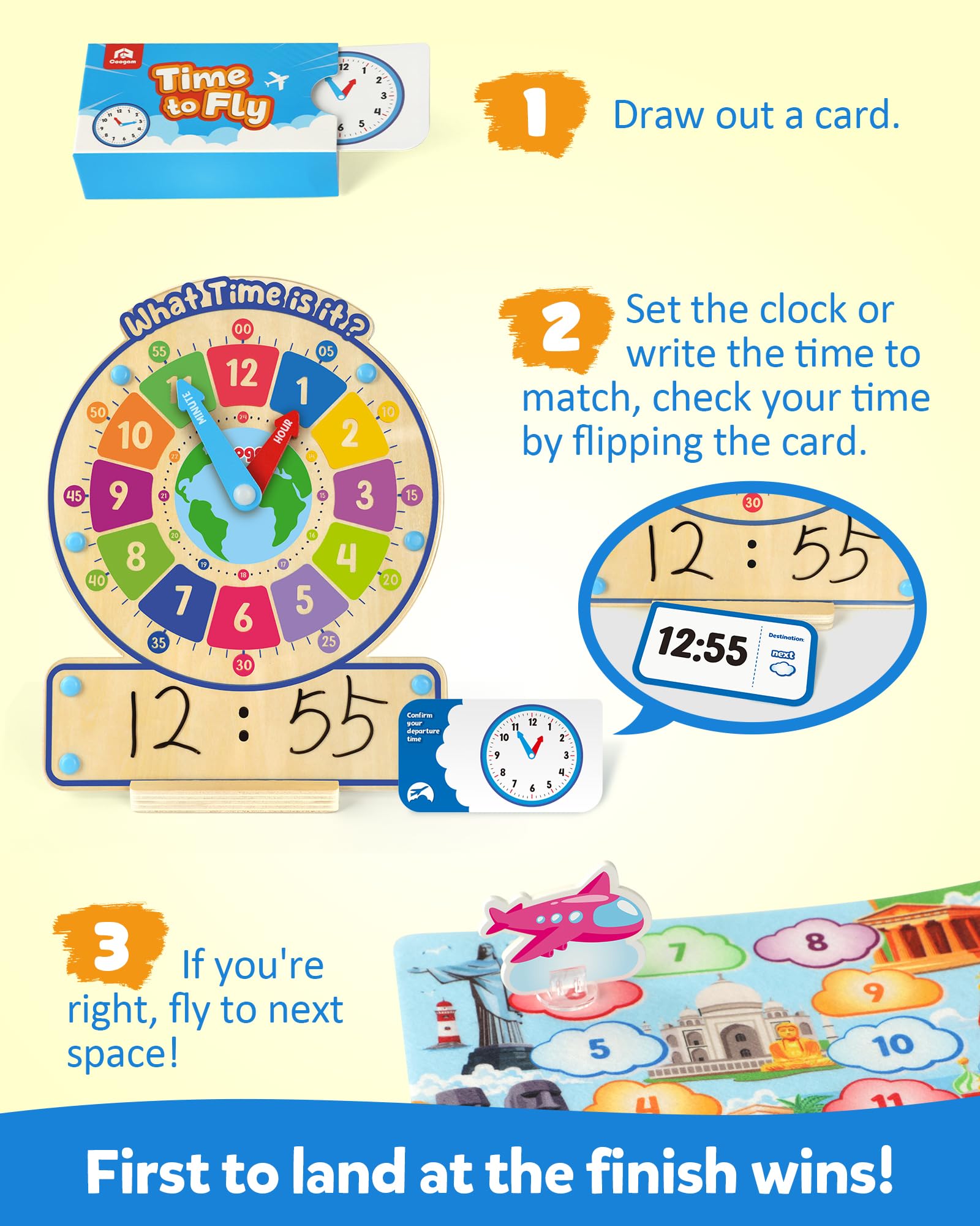 Reloj de madera para enseñar tiempo, reloj digital analógico con juego de mesa de hora de decir, juguete educativo Montessori Time Learning para niños de 3, 4, 5 años, escuela en casa 5