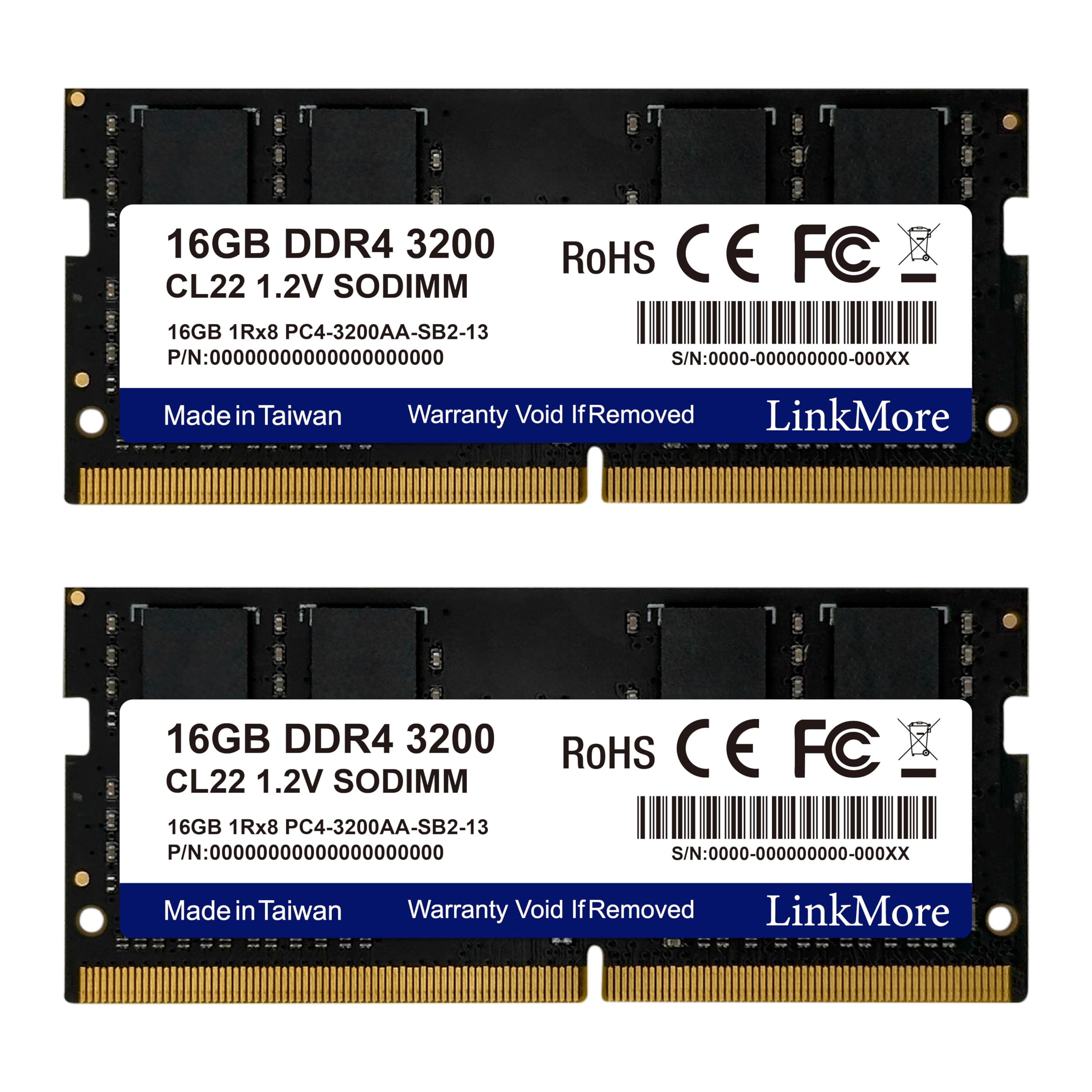 LinkMore 32GB Kit (2 x 16GB) DDR4 3200MHz SODIMM (PC4-25600) CL22 1.2V Laptop Memory Module 32GB Kit (2 x 16GB) Laptop 3200MHz Blue Box