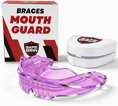 Mouth Guard for Braces - No Boil Sports Mouthguard for Kids & Teens, Upper & Lower Teeth Protection for Wrestling, Football, Lacrosse, Hockey & Baseball, Medical-Grade Silicone, Pink
