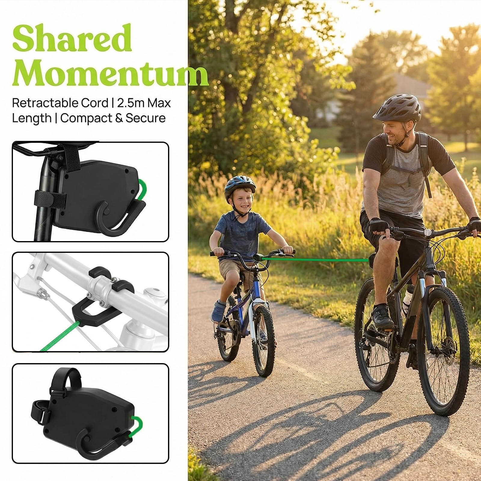 Corda di Traino per Bici da Bambino 2,5 m Portata 225 kg per MTB E-Bike con Moschettone e Custodia