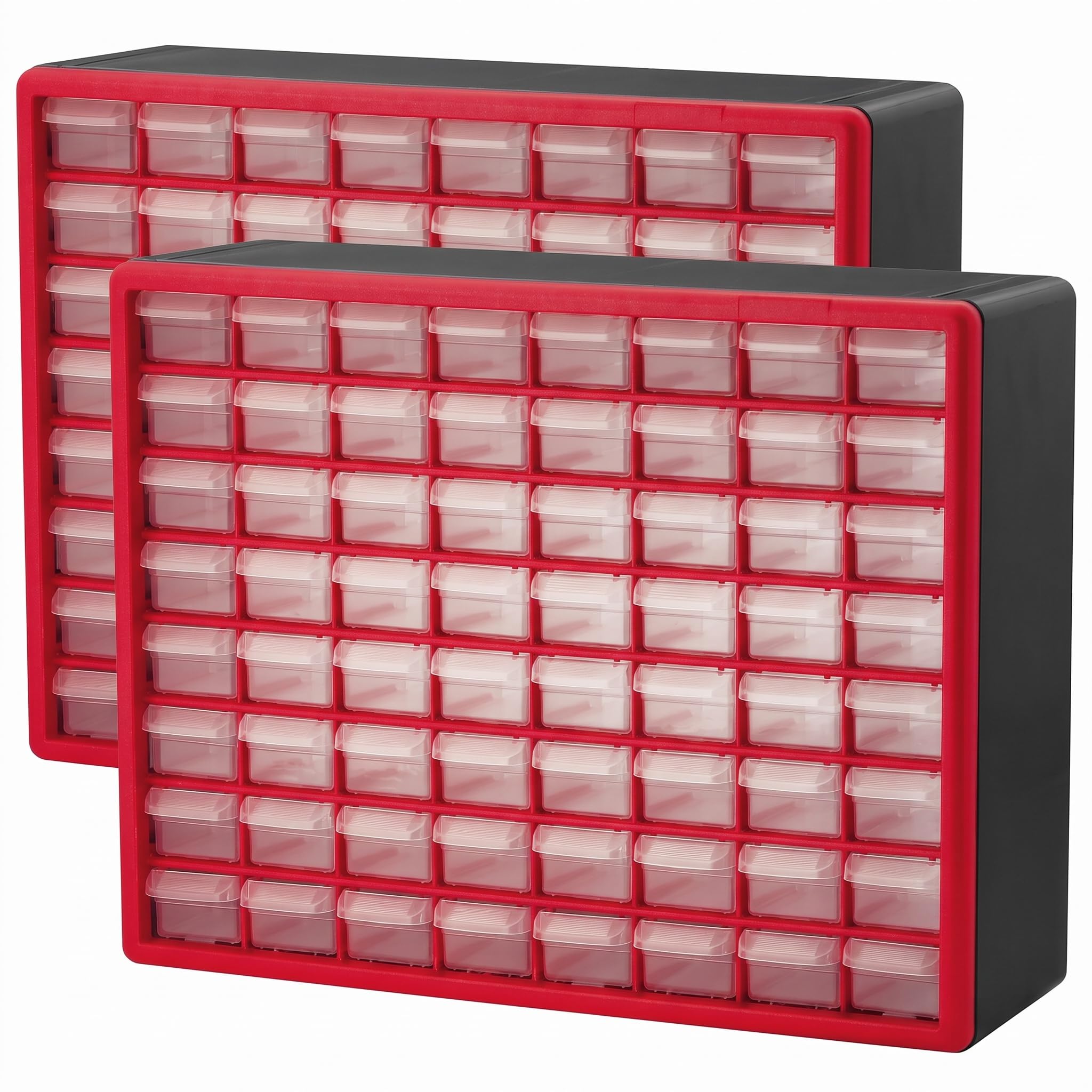 Akro-Mils 64-Drawer Plastic Drawer Storage Cabinet for Garage Organization, Bead Organizer, Building Bricks Storage, Teacher Toolbox, Makeup Organizer, 20-Inch W x 6-Inch D x 16-Inch H, 10164 Red